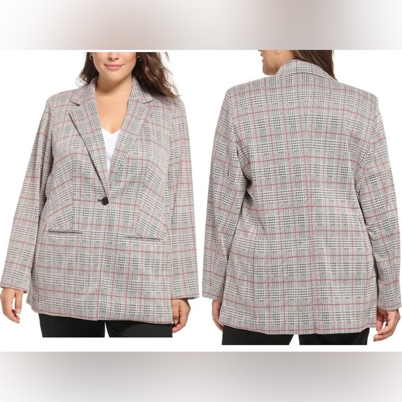 Calvin Klein 2X Plaid Single Button Blazer Preppy Career Old Money Houndstooth - Picture 1 of 16